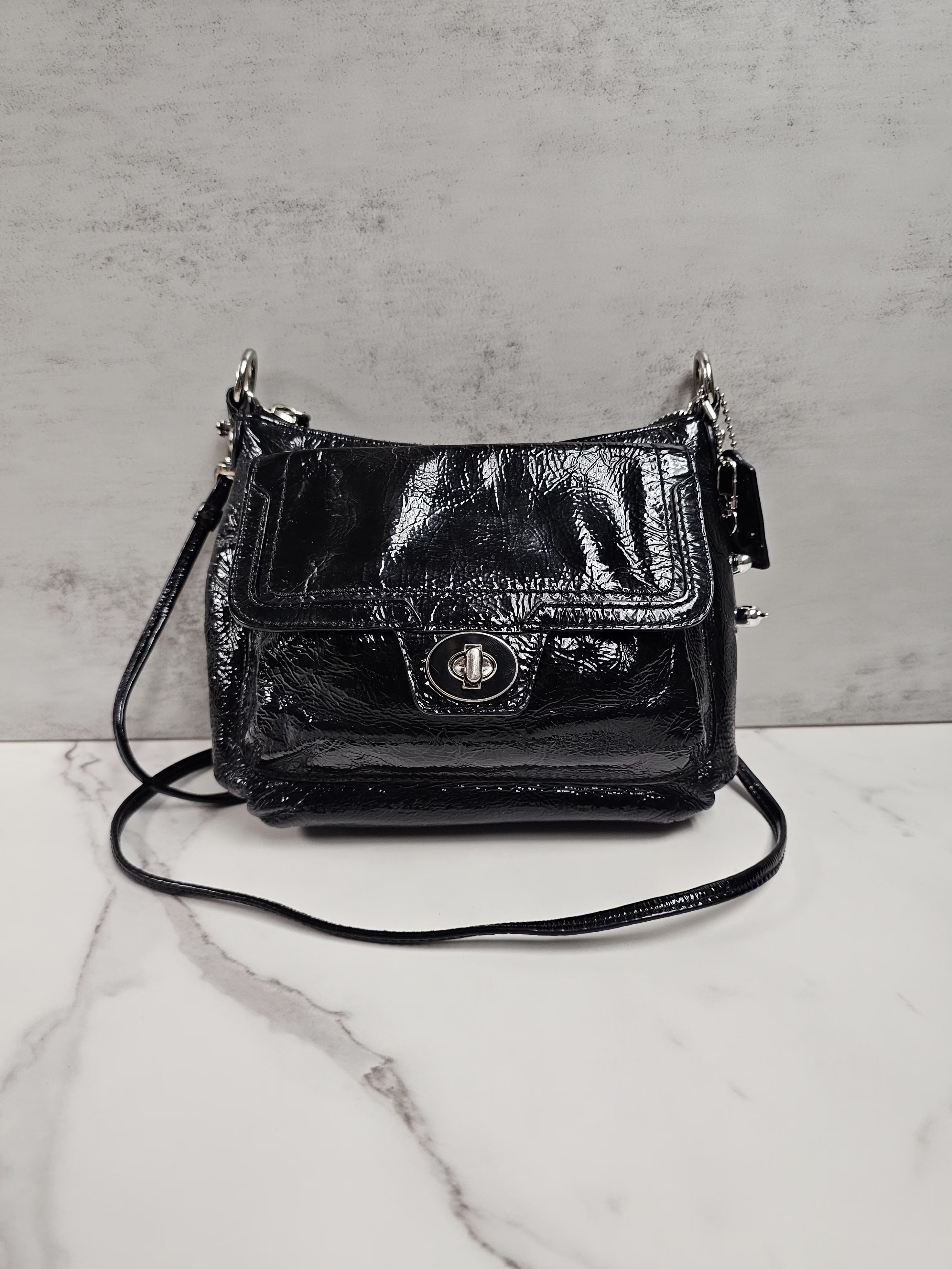 Coach Black Patent Leather Small Crossbody Bag With Turn-Lock
